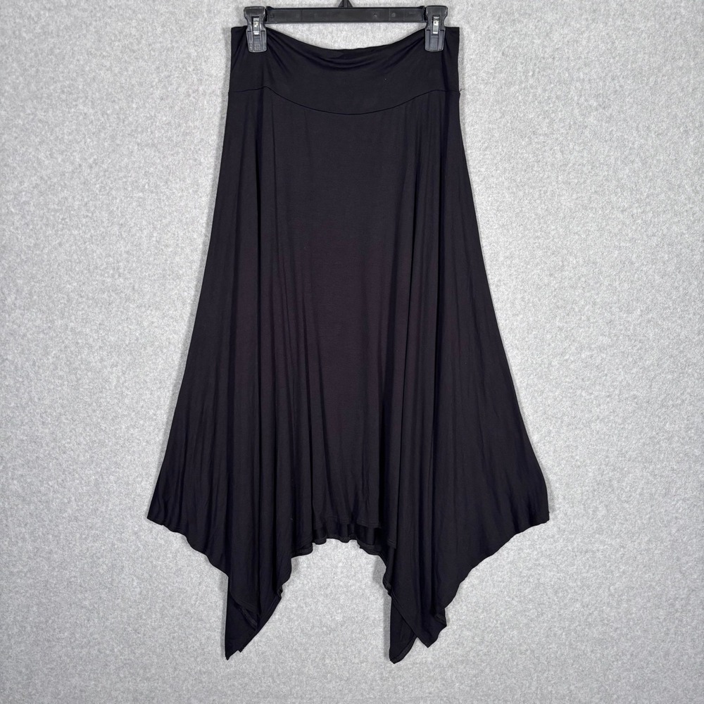Apt 9 Sharkbite Asymmetrical Midi Skirt Large Black Rayon Knit Stretch Lagenlook